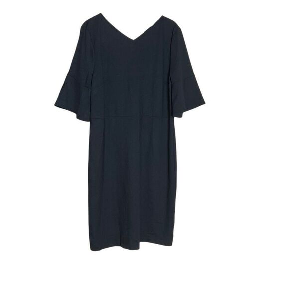 Ann Taylor NWT Double V-Neck 3/4 Bell Sleeve Stretch Sheath Dress Black Size 18 - Picture 2 of 9